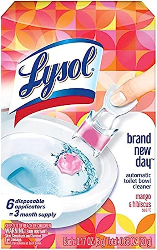 Lysol Click Gel Automatic Toilet Bowl Cleaner, Gel Toilet Bowl Cleaner, For Cleaning and Refreshing, Mango & Hibiscus, 6 applicators