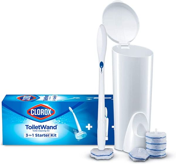 Clorox ToiletWand Disposable Toilet Cleaning Kit, Toilet Brush, Toilet and Bathroom Cleaning System with Storage Caddy and 6 Disinfecting ToiletWand Refill Heads (Package May Vary)