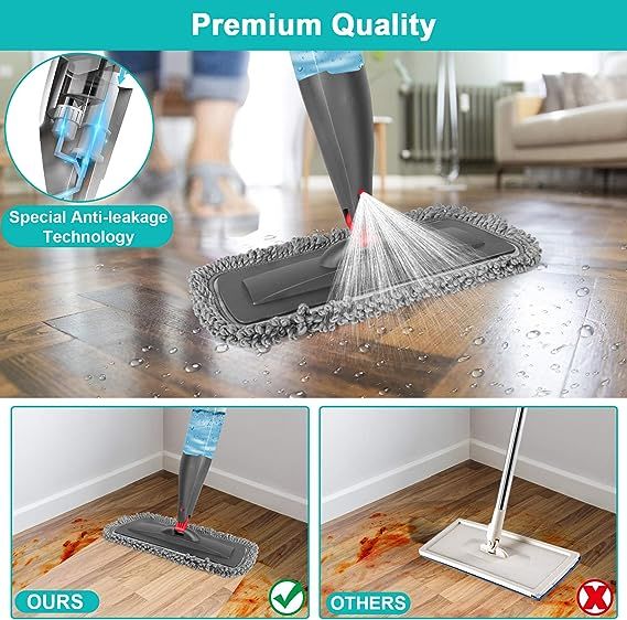 Spray Mop for Floor Cleaning with 3pcs Washable Pads - Wet Dry Microfiber Mop with 800 ml Refillable Bottle for Kitchen Wood Floor Hardwood Laminate Ceramic Tiles Floor Dust Cleaning