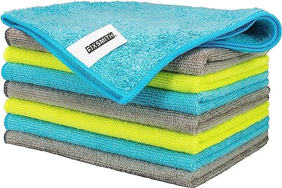 FIXSMITH Microfiber Cleaning Cloth - Pack of 8, Size: 12 x 16 in, Multi-Functional Cleaning Towels, Highly Absorbent Cleaning Rags, Lint-Free, Streak-Free Cleaning Cloths for Car Kitchen Home Office