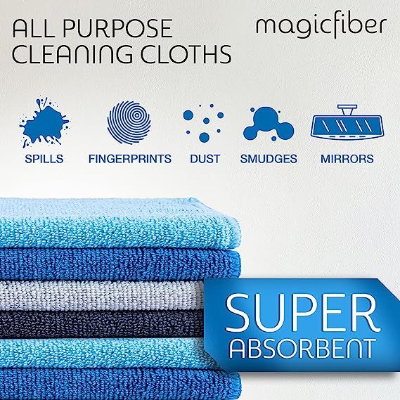 MagicFiber Microfiber Cleaning Cloth (12 Pack,13x13 in) - Thick, Soft, & Ultra Absorbent Reusable Microfiber Towel, Cleaning Rags, Micro Fiber Cloths or Dusting, Windows, Kitchenware, Cars & More!