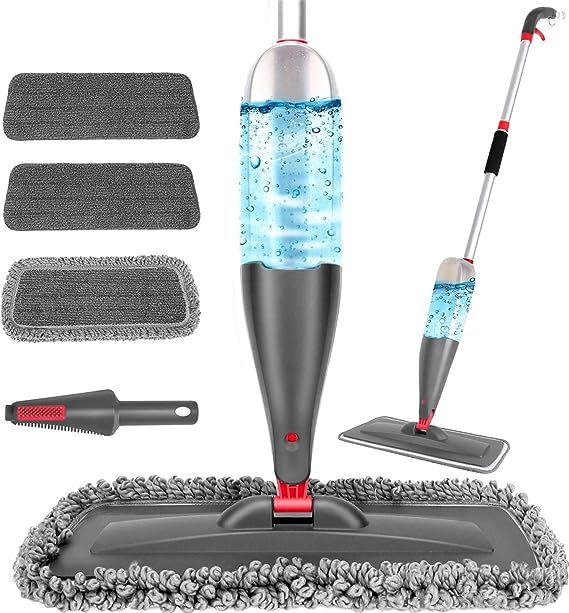 Spray Mop for Floor Cleaning with 3pcs Washable Pads - Wet Dry Microfiber Mop with 800 ml Refillable Bottle for Kitchen Wood Floor Hardwood Laminate Ceramic Tiles Floor Dust Cleaning